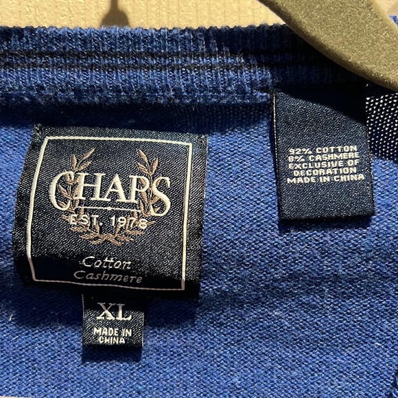 Royal blue Chaps V-Neck cotton cashmere sweater | XL - Picture 3 of 6